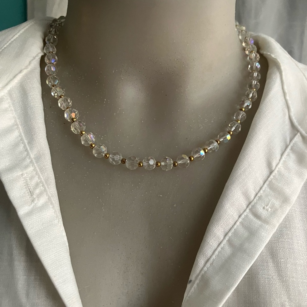 Vintage Glass Bead Necklace with Rose Clasp